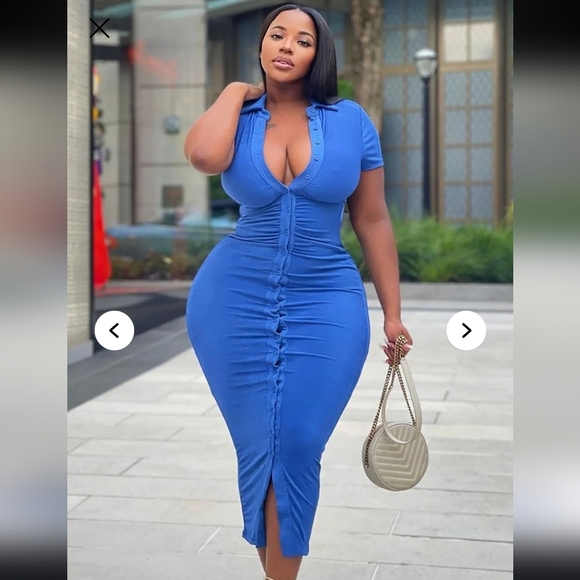 Fashion Nova Silky Smooth Slinky Maxi Dress - Royal Blue Button Up Sz M - Picture 11 of 11